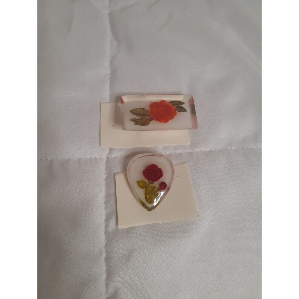 Vintage Brooch Pins Clear Resin Floral Bundle Bundle Of Two
